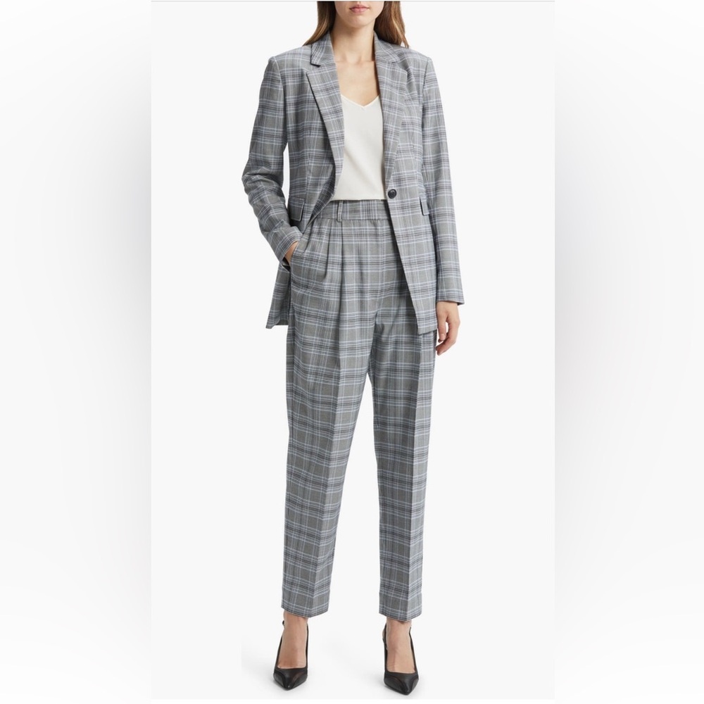 Nordstrom Women’s Glen Plaid High Waist‎ Pleat Front Straight Leg Pants Size 8